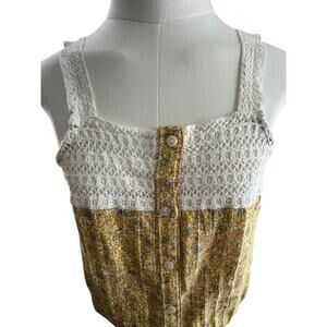 Universal Thread Crochet Floral Blouse M Yellow Button‎ Front Boho Cottage
